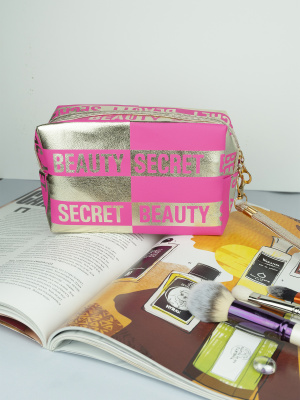 Косметичка &quot;Beauty Secret&quot;, эко-кожа. 18 см × 8 см × 11 см. Розовая.