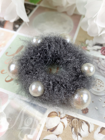 Резинки для волос "Pearl fuzzy". Темно-серая. 5 см. 1 шт.