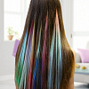 Цветные пряди волос на заколках. Сиреневый + Светло-розовый + светло-голубой.  1 шт.