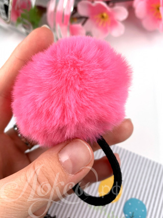 Резинка для волос "Меховой шарик". Розовая. 1 шт.
